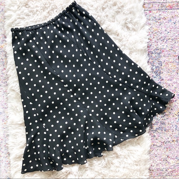 Vintage Dresses & Skirts - Vintage | Black Polka Dot A-Line Swing Midi Skirt